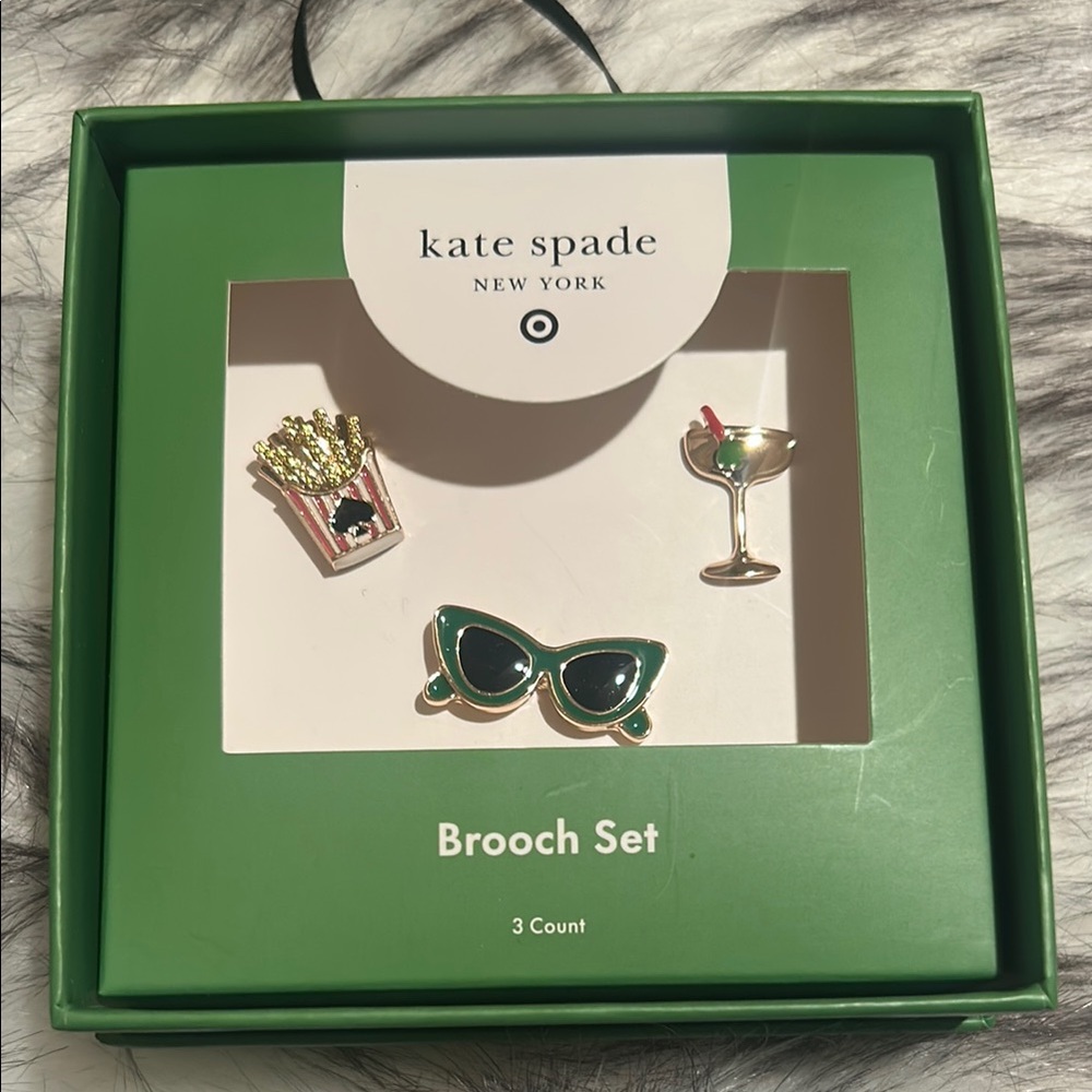 ♠️ Kate Spade 3pc Brooch Set - Green, Gold, Black